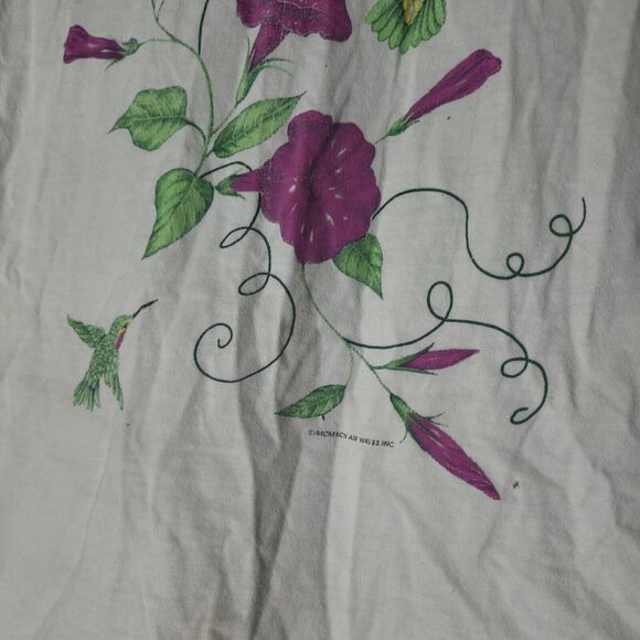 Vintage 1980s MCMXCII Bird Flower Shirt Size Large Made In USA Air Waves White - Picture 3 of 9